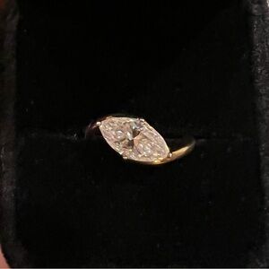 East West Bypass Marquise Moissanite Diamond Gold and 925 Silver Solitaire Ring